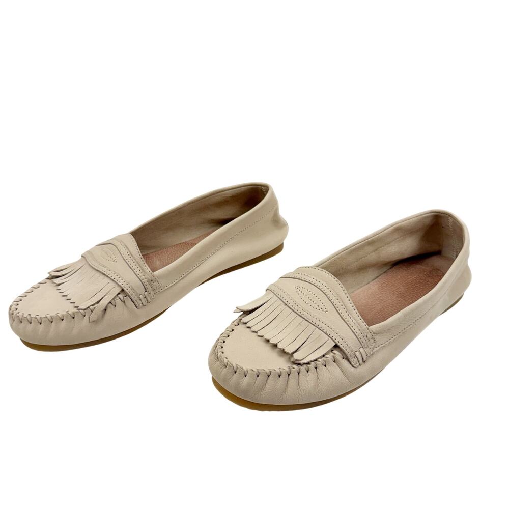 Fat Face Cream Suede Leather Fringe Loafers Flats Moccasins 8 Classic Preppy‎ 41